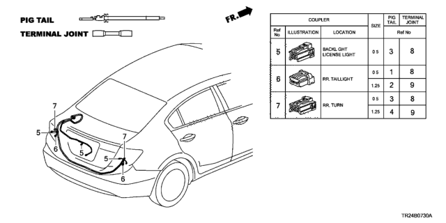 2012 Honda Civic 4 Door MX (HYBRID) KA CVT Electrical Connector (Rear) Diagram