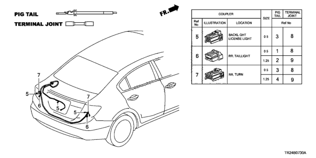 2012 Honda Civic Electrical Connector (Rear) Diagram