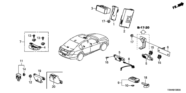 2014 Honda Accord Hybrid Fob Assembly, Entry Key Diagram for 72147-T3W-A21