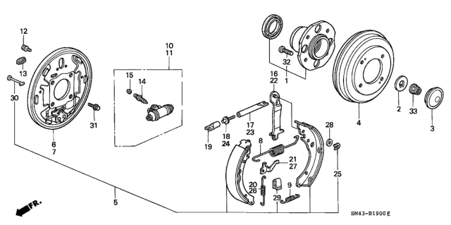 1993 Honda Accord 4 Door LX KL 4AT Rear Brake (Drum) Diagram