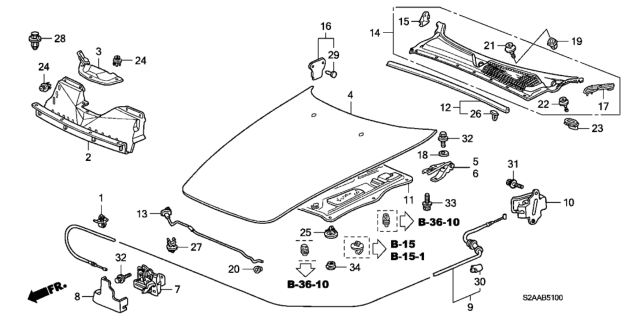 2008 Honda S2000 Engine Hood Diagram