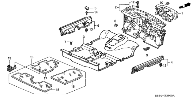 2002 Honda Civic 3 Door SI (SIDE SRS) KA 5MT Floor Mat Diagram