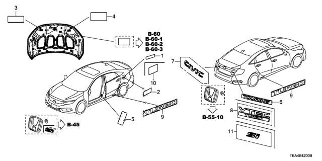 2017 Honda Civic Placard, Specification (Usa) Diagram for 42762-TBF-A50