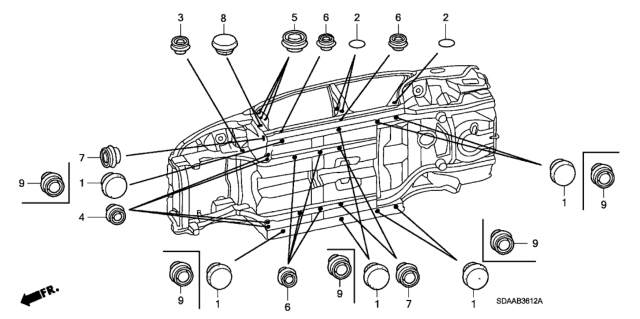 2007 Honda Accord 4 Door LX KA 5MT Grommet (Lower) Diagram
