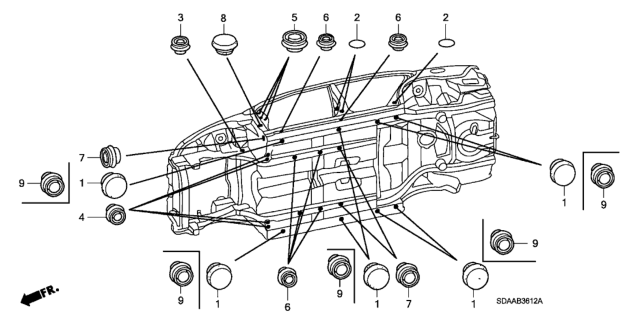 2007 Honda Accord Grommet (Lower) Diagram