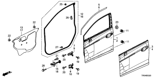 2012 Honda Civic Seal,R FR Door Hole Diagram for 72321-TR3-A01