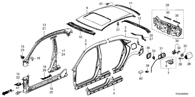 2021 Honda Civic Separator, L. FR. Pillar (Upper) (Inner) Diagram for 63543-TGG-A11