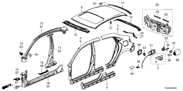 2021 Honda Civic Panel, Roof (Sunroof) Diagram for 62100-TGG-305ZZ