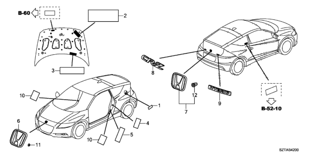 2013 Honda CR-Z Emblems - Caution Labels Diagram