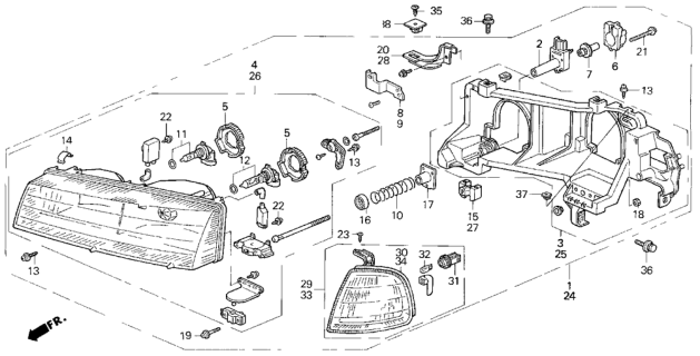1994 Honda Prelude Headlight Assembly, Driver Side Diagram for 33150-SS0-A03