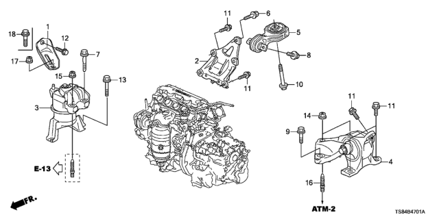 2013 Honda Civic Engine Mounts (1.8L) Diagram