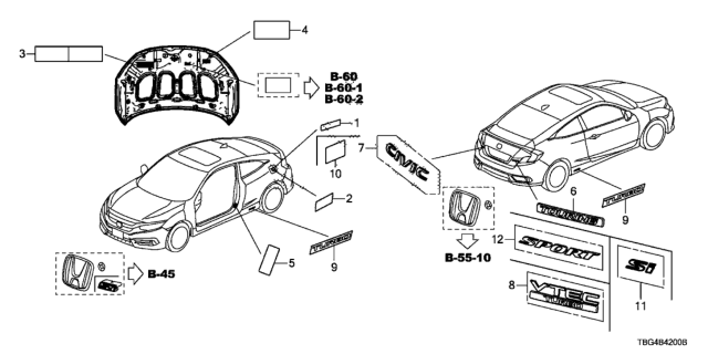 2017 Honda Civic Emblem, Rear (Touring) Diagram for 75716-TBG-A00