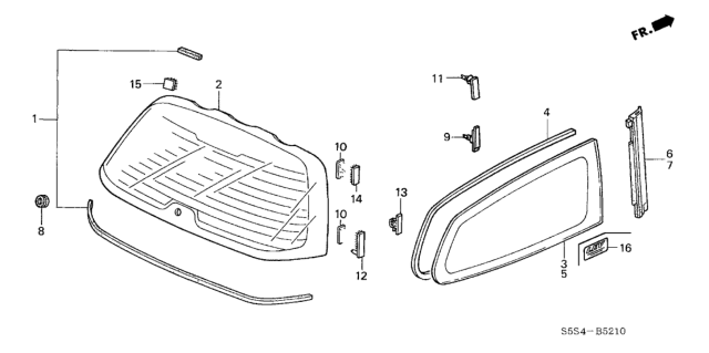 2003 Honda Civic 3 Door SI KA 5MT Rear Windshield - Quarter Windows Diagram