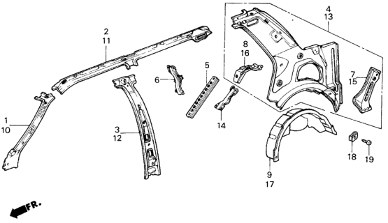 1985 Honda Civic Support, R. RR. Tray Diagram for 70589-SB4-300ZZ