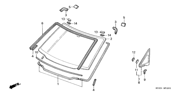 1998 Honda Odyssey Glass Assy., L. FR. Corner Windshield (Green) Diagram for 73371-SX0-J21