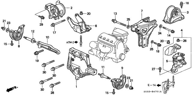 1999 Honda Civic AT Engine Mount Diagram