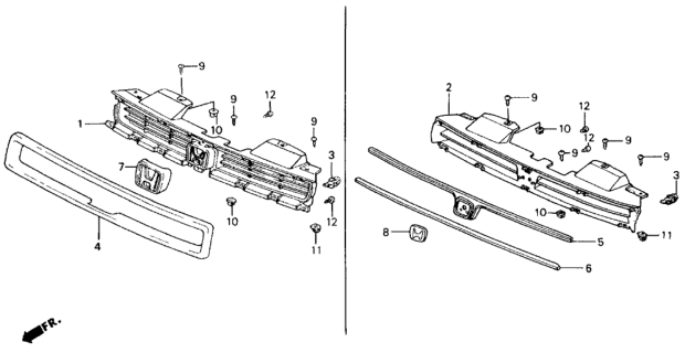 1990 Honda Accord 2 Door LX KA 5MT Grille Diagram
