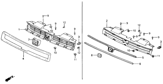 1990 Honda Accord Molding, FR. Grille Diagram for 75120-SM4-A01