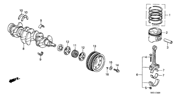 1990 Honda CRX Ring Set, Piston (Over Size) (0.25) Diagram for 13021-PM8-A02