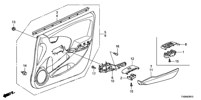 2013 Honda Fit EV Panel, FR. Power Window Switch*NH857L* (Master) (COOL METALLIC) Diagram for 83543-TX9-A01ZA