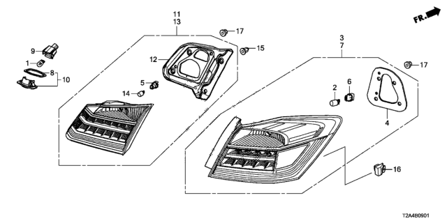 2013 Honda Accord Light Assy ,R Tai Diagram for 33500-T2A-A11