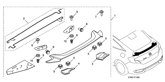 2017 Honda Civic Spoiler - Wing Diagram