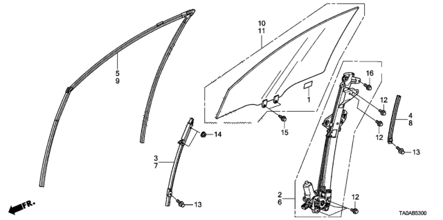 2012 Honda Accord Front Door Glass  - Regulator Diagram