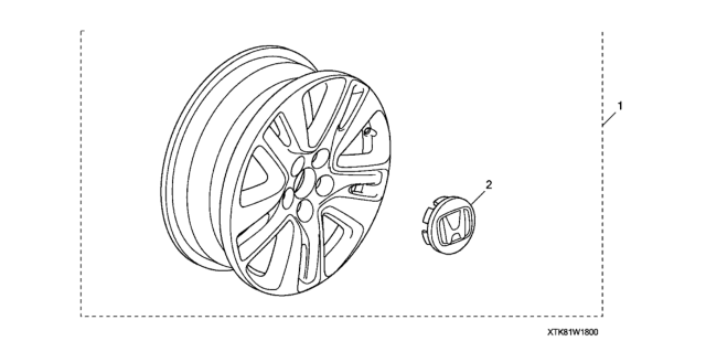 2016 Honda Odyssey 5 Door EXL (LEATHER) KA 6AT 18" Alloy Wheel & Hub Set Diagram