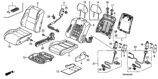 2008 Honda Pilot 5 Door EXL (2WD) KA 5AT Front Seat (Passenger Side) Diagram