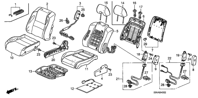 2008 Honda Pilot Trim Cover Right, Front Back Diagram for 04871-S9V-AA0ZC