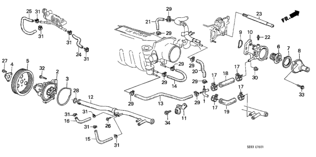 1987 Honda Accord 3 Door LXI KA 5MT Water Pump (PGM-FI) Diagram
