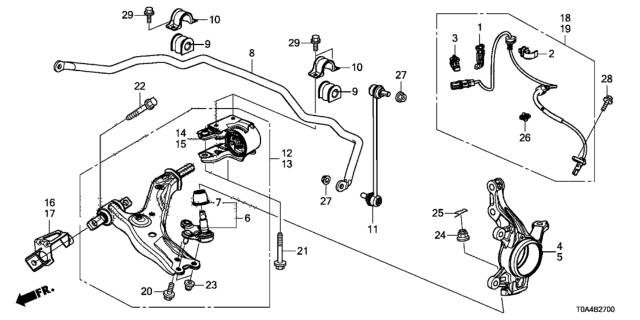 2012 Honda CR-V Lower Arm Assembly, Right Front Diagram for 51360-T0A-A02