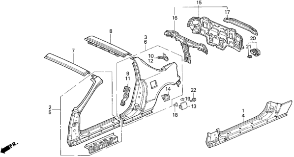 1993 Honda Del Sol Body Structure Components Diagram 3