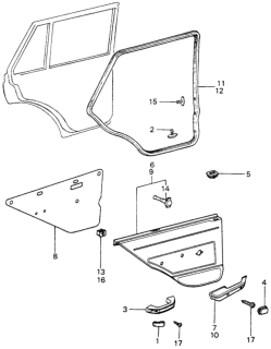 1981 Honda Civic 5 Door ** KL HMT Rear Door Lining  - Weatherstrip Diagram