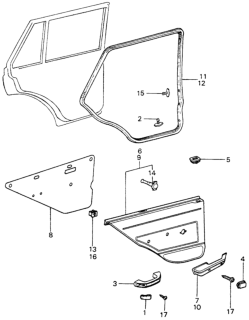 1982 Honda Civic Rear Door Lining  - Weatherstrip Diagram