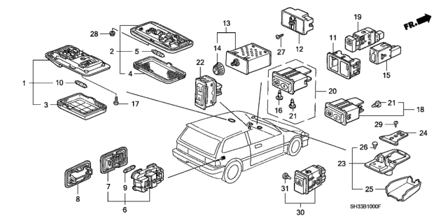 1991 Honda Civic Controller, Illumination Diagram for 35150-SH3-901