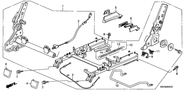 2004 Honda Pilot 5 Door EX KA 5AT Middle Seat Components (Passenger Side) Diagram