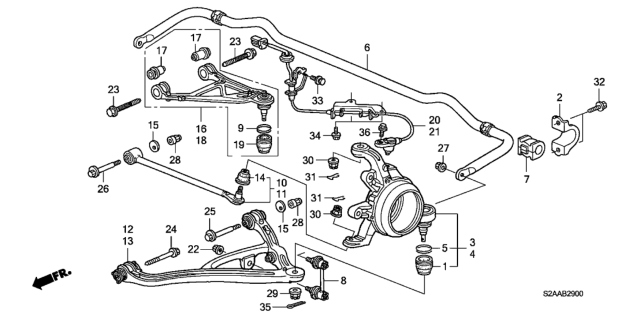 2008 Honda S2000 2 Door CR (WITH AC) KA 6MT Rear Lower Arm Diagram