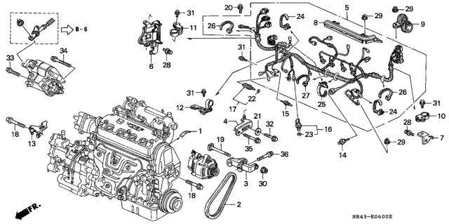 1992 Honda Civic 4 Door LX KL 5MT Engine Sub Cord - Clamp Diagram