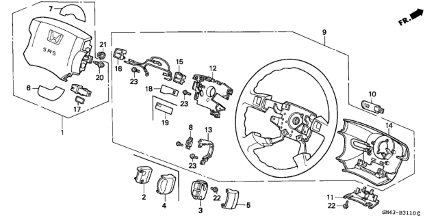 1993 Honda Accord Airbag Assembly, Driver (Black) Diagram for 06770-SM5-A60ZA