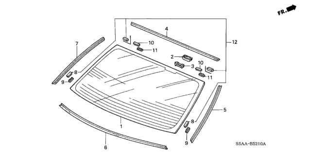 2004 Honda Civic Glass Set, RR. Windshield (Green) (Asahi) Diagram for 73211-S5A-A02