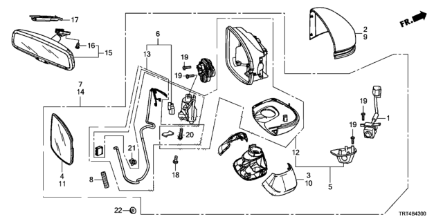 2017 Honda Clarity Fuel Cell Set Passenger Side, Mirror Assembly Diagram for 76208-TRT-305