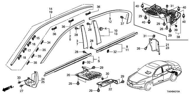 2011 Honda Accord Garnish, L. RR. Door Center Pillar Diagram for 72970-TA0-A01