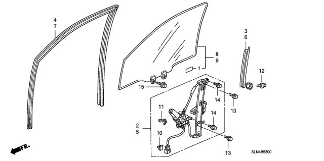 2007 Honda Fit Regulator Assembly, Left Front Door Power Diagram for 72250-SAA-G02