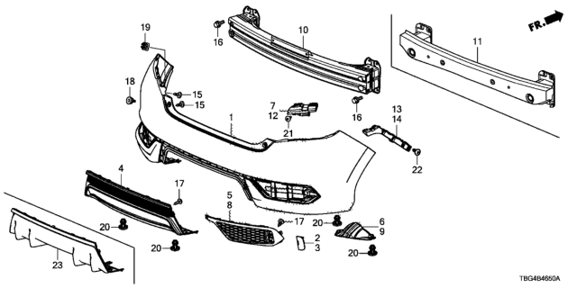 2017 Honda Civic Spacer L,RR Bumper S Diagram for 71598-TBG-A00