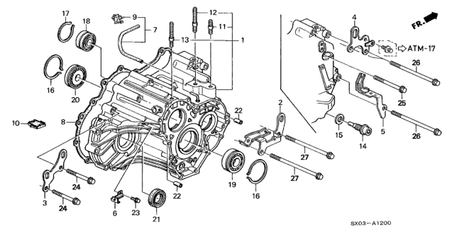 1998 Honda Odyssey 5 Door EX KA 4AT AT Transmission Housing (2.3L) Diagram