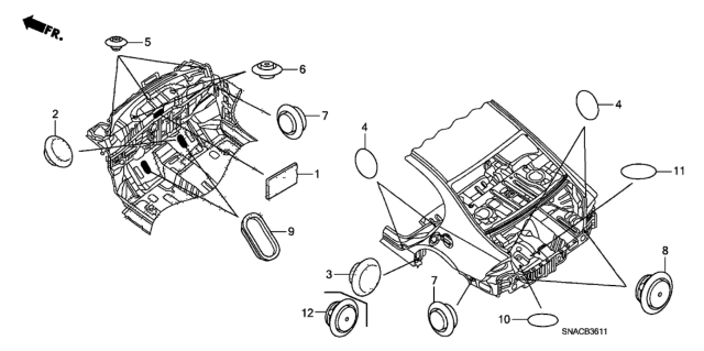 2010 Honda Civic Cap, Weld Hole Diagram for 90857-SNA-A00