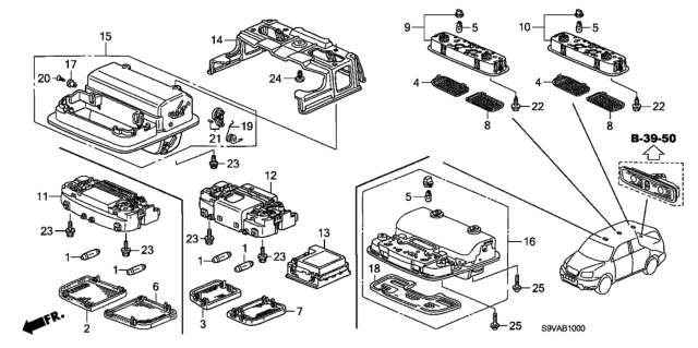 2008 Honda Pilot 5 Door EX (2WD) KA 5AT Interior Light Diagram