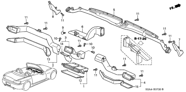 2000 Honda S2000 Duct, Driver Inside Diagram for 77425-S2A-A01