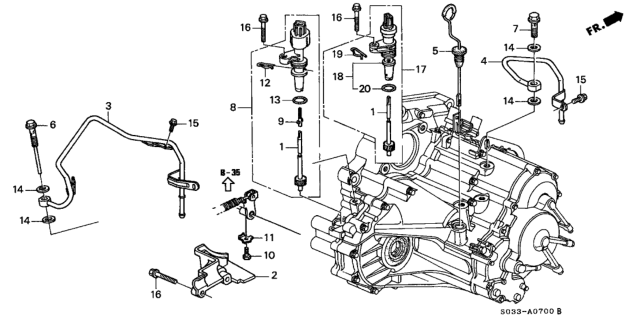 1997 Honda Civic 3 Door CX KA 4AT AT ATF Pipe - Speedometer Gear (A4RA) Diagram